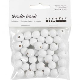 Wooden Beads, white, D: 12 mm, hole size 3 mm, 22 g/ 1 pack, 40 pc [HOB-570412]
