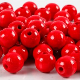 Wooden Beads, red, D: 12 mm, hole size 3 mm, 22 g/ 1 pack, 40 pc [HOB-570414]