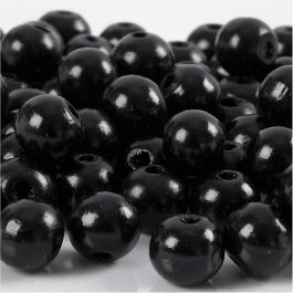 Wooden Beads, black, D: 12 mm, hole size 3 mm, 22 g/ 1 pack, 40 pc [HOB-570415]
