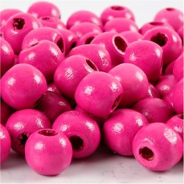 Wooden Beads, pink, D: 12 mm, hole size 3 mm, 22 g/ 1 pack, 40 pc [HOB-570416]