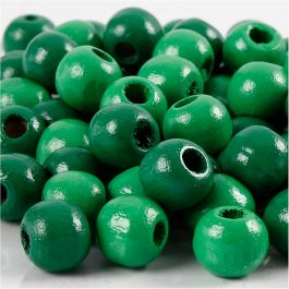 Wooden Beads, green, D: 12 mm, hole size 3 mm, 22 g/ 1 pack, 40 pc [HOB-570417]