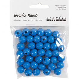 Wooden Beads, blue, D: 12 mm, hole size 3 mm, 22 g/ 1 pack, 40 pc [HOB-570418]