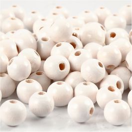 Wooden Beads, white, D: 8 mm, hole size 2 mm, 15 g/ 1 pack, 80 pc [HOB-570492]