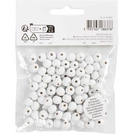 Wooden Beads, white, D: 8 mm, hole size 2 mm, 15 g/ 1 pack, 80 pc [HOB-570492]