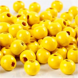 Wooden Beads, yellow, D: 8 mm, hole size 2 mm, 15 g/ 1 pack, 80 pc [HOB-570493]