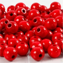 Wooden Beads, red, D: 8 mm, hole size 2 mm, 15 g/ 1 pack, 80 pc [HOB-570494]