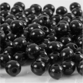 Wooden Beads, black, D: 8 mm, hole size 2 mm, 15 g/ 1 pack, 80 pc [HOB-570495]