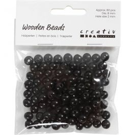 Wooden Beads, black, D: 8 mm, hole size 2 mm, 15 g/ 1 pack, 80 pc [HOB-570495]