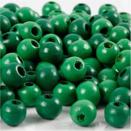 Wooden Beads, green, D: 8 mm, hole size 2 mm, 15 g/ 1 pack, 80 pc [HOB-570497]
