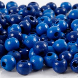 Wooden Beads, blue, D: 8 mm, hole size 2 mm, 15 g/ 1 pack, 80 pc [HOB-570498]