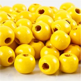 Wooden Beads, yellow, D: 10 mm, hole size 3 mm, 20 g/ 1 pack, 70 pc [HOB-570593]