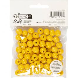 Wooden Beads, yellow, D: 10 mm, hole size 3 mm, 20 g/ 1 pack, 70 pc [HOB-570593]