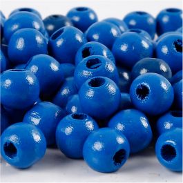 Wooden Beads, blue, D: 10 mm, hole size 3 mm, 20 g/ 1 pack, 70 pc [HOB-570598]