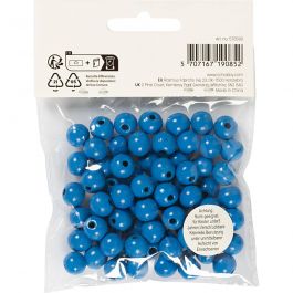 Wooden Beads, blue, D: 10 mm, hole size 3 mm, 20 g/ 1 pack, 70 pc [HOB-570598]
