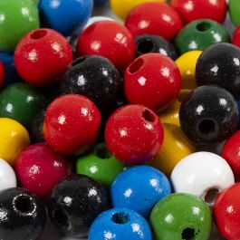 Wooden Beads Mix, assorted colours, D: 10 mm, hole size 3 mm, 20 g/ 1 pack [HOB-570599]