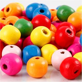 Wooden Beads Mix, assorted colours, D: 10 mm, hole size 2,5-3 mm, 22 g/ 1 pack [HOB-571231]