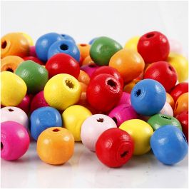 Wooden Beads Mix, D: 10 mm, hole size 2,5-3 mm, 500 g/ 1 bag [HOB-57123]