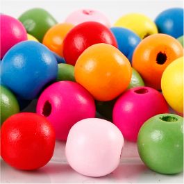 Wooden Beads Mix, D: 12 mm, hole size 2,5-3 mm, asstd colours, 22g, approx. 40 asstd. [HOB-571241]