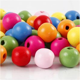 Wooden Beads Mix, assorted colours, D: 12 mm, hole size 2,5-3 mm, 500 g/ 1 bag [HOB-57124]