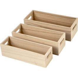Wooden Storage Boxes, H: 6,5-7,5 cm, L: 22+23,5+25 cm, W: 6,5+7,5+8,5 cm, 3 pc/ 1 set [HOB-57697]