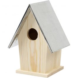 Bird box with zinc roof, size 13,5x11x19 cm, hole size 32 mm, 1 pc [HOB-577310]