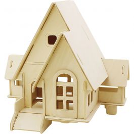 3D Wooden Construction Kit, House with ramp, size 22,5x17,5x20,5 , 1 pc [HOB-57874]