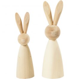 Wooden Rabbits, H: 12+14 cm, depth 3,5+4 cm, 2 pc/ 1 pack [HOB-57895]