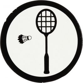 Cardboard Emblem, white/black, badminton racket, D: 25 mm, 20 pc/ 1 pack [HOB-586035]