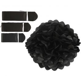 Tissue Pompons, black, D: 20+24+30 cm, 16 g, 3 pc/ 1 pack [HOB-590002]
