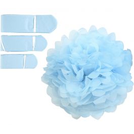 Tissue Pompons, light blue, D: 20+24+30 cm, 16 g, 3 pc/ 1 pack [HOB-590008]