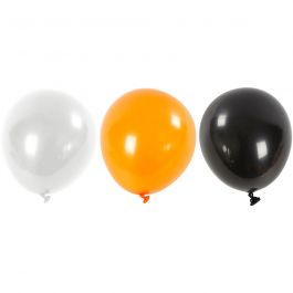Balloons, black, orange, white, Round, D: 23-26 cm, 10 pc/ 1 pack [HOB-591470]