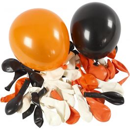 Balloons, black, orange, white, Round, D: 23-26 cm, 100 pc/ 1 pack [HOB-59147]