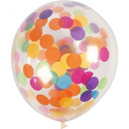 Balloons with Confetti, transparent, round, D: 23 cm, 4 pc/ 1 pack [HOB-59174]