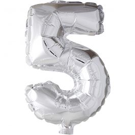 Foil Balloon, silver, 5, H: 41 cm, 1 pc [HOB-59189]