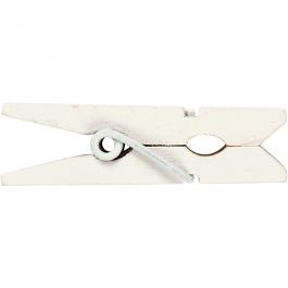 Mini Clothes Peg, white, size 35x7 mm, thickness 9 mm, 20 pc/ 1 pack [HOB-599601]