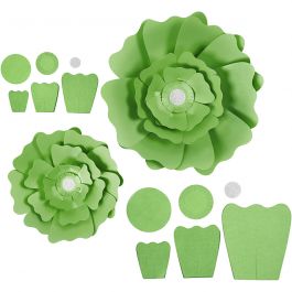 Paper Flowers, green, D: 15+25 cm, 230 g, 2 pc/ 1 pack [HOB-599907]