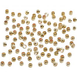 Crimp Beads, D: 2 mm, gold-plated, 100pcs