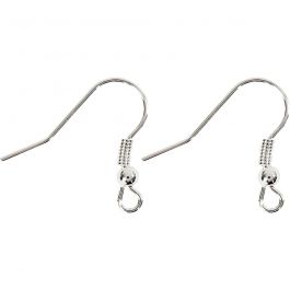 French Ear Wires, L: 18 mm, silver-plated, 10pcs