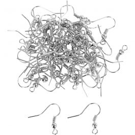 French Ear Wires, L: 18 mm, silver-plated, 100pcs