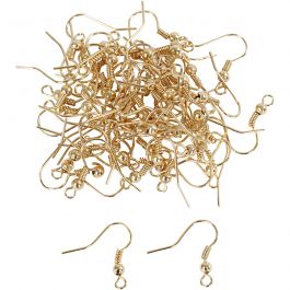 French Ear Wires, L: 18 mm, gold-plated, 100pcs