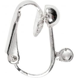 Clip-On Earrings, L: 16,5 mm, hole size 1,6 mm, silver-plated, 6pcs, W: 1,5 mm