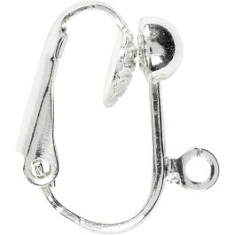 Clip-On Earrings, L: 16,5 mm, hole size 1,6 mm, silver-plated, 40pcs, W: 1,5 mm