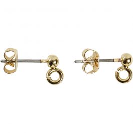 Stud Earrings, gold-plated, L: 15 mm, D: 3,8 mm, hole size 0,8 mm, 10 pc/ 1 pack [HOB-60581]