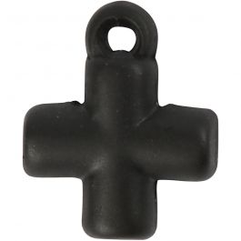 Cross, size 10x10 mm, hole size 1,5 mm, black, 4 pc/ 1 pack [HOB-60587]