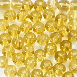 Glass Beads, yellow, D: 4 mm, hole size 1 mm, 45 pc/ 1 strand [HOB-60991]