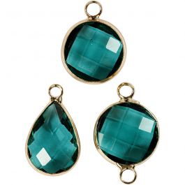 Jewellery Pendant, green, H: 15-20 mm, hole size 2 mm, 1 pack [HOB-61023]