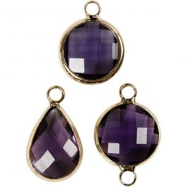Jewellery Pendant, purple, H: 15-20 mm, hole size 2 mm, 1 pack [HOB-61025]