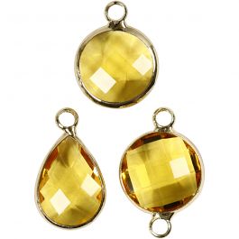 Jewellery Pendant, yellow, H: 15-20 mm, hole size 2 mm, 1 pack [HOB-61029]