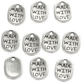 Jewellery Pendant, silver-plated, L: 12 mm, W: 8 mm, hole size 1 mm, 10 pc/ 1 pack [HOB-61179]