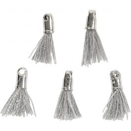 Cotton Tassel, grey, L: 10 mm, hole size 1 mm, 5 pc/ 1 pack [HOB-61188]